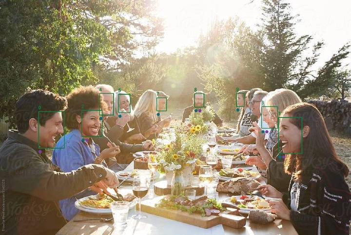 Dinner table with each face marked by a box